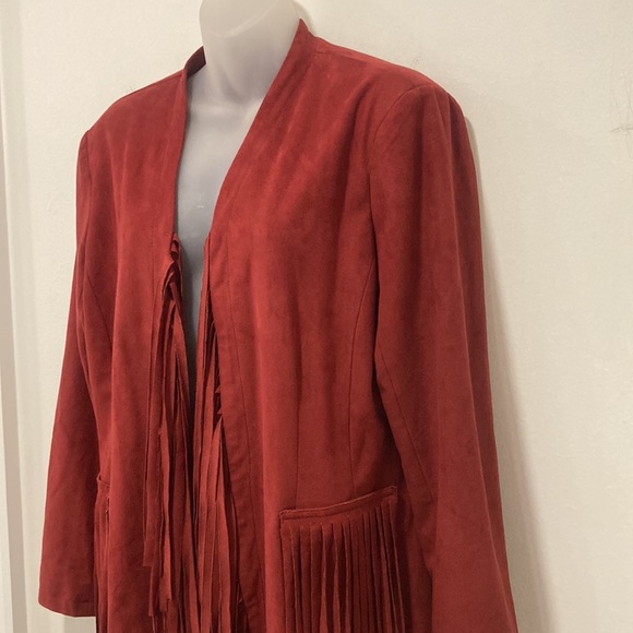 VAKKO FOR I.N.C. Rust Color Faux Suede Fringe Jackets Size Large - Picture 3 of 7